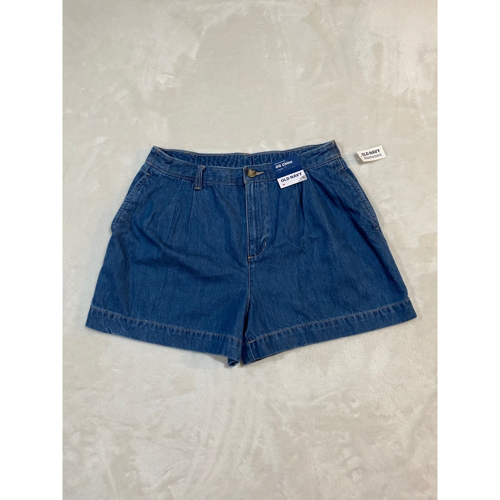 Old Navy OG Chino Extra High-Rise Pleated Denim Shorts 4in Inseam Blue Medium